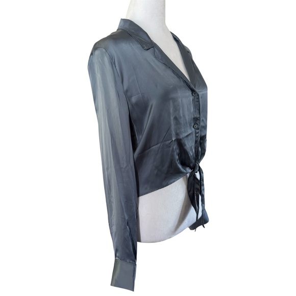 Wilfred by Aritzia Tie-Front Satin Blouse – Granite Blue – Size Small – NWT - Picture 7 of 13